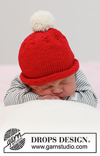 Itsy Bitsy Santa / DROPS Baby 36-15 - Cappello per neonato e bambini lavorato ai ferri in DROPS BabyMerino. Taglie: Prematuri – 4 anni. Tema: Natale.