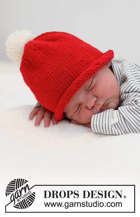 Itsy Bitsy Santa / DROPS Baby 36-15 - Knitted Christmas hat for babies in DROPS BabyMerino. Sizes: Premature – 4 years. Theme: Christmas.