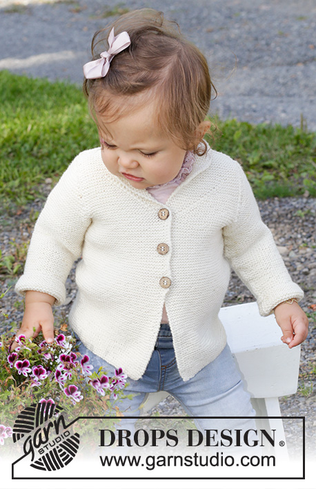 Busy Lizzie / DROPS Baby & Children 38-10 - Knitted jacket for babies and children in DROPS BabyMerino. The piece is worked with garter stitch and shawl collar. Sizes 0 – 4 years.