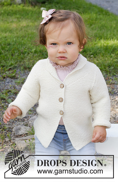 Busy Lizzie / DROPS Baby & Children 38-10 - Knitted jacket for babies and children in DROPS BabyMerino. The piece is worked with garter stitch and shawl collar. Sizes 0 – 4 years.