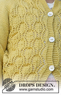 Sweet Marigold / DROPS Baby & Children 38-11 - Knitted jacket for baby and kids in DROPS BabyMerino. Piece is knitted top down with raglan pattern and lace pattern. Size 6 month - 8 years