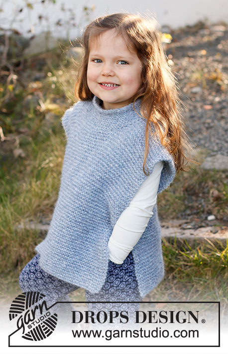 Ready, Set, Go! / DROPS Baby & Children 38-15 - Knitted vest for kids in DROPS Air. Piece is knitted in garter stitch with high neck and vents in the side. Size 2 - 12 years