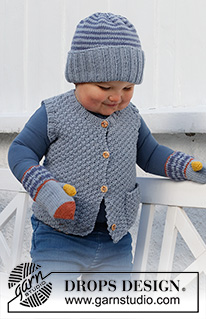 Fun Outside Set / DROPS Baby & Children 38-16 - Bonnet et moufles tricotés pour bébé et enfant en DROPS Merino Extra Fine avec rayures. Du 12 mois au 12 ans