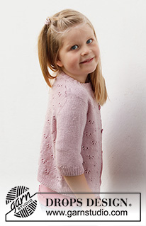 Pink Peony Cardigan / DROPS Baby & Children 38-22 - Knitted jacket for children in DROPS Baby Merino. The piece is worked top down with saddle-shoulders, lace pattern and short sleeves. Sizes 3-14 years.