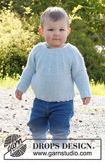 Around the Corner / DROPS Baby & Children 38-5 - Strikket genser til baby og barn i DROPS Air. Arbeidet strikkes med rundfelling ovenfra og ned med riller. Størrelse 12 mnd – 10 år.