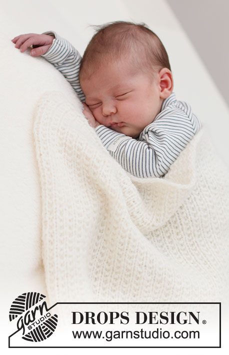 Stitches In Time / DROPS Baby & Children 39-3 - Couverture tricotée pour bébé en DROPS Air, en point texturé. Thème: Couverture bébé