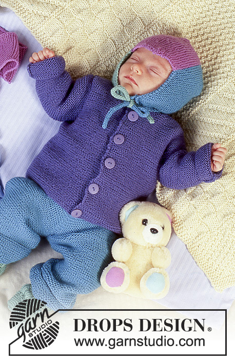 Colourful Dreams / DROPS Baby 4-18 - Vauvan ja lapsen neulottu setti. Settiin kuuluu: Jakku, housut, myssy, huivi, käsineet ja sukat DROPS BabyMerino -langasta sekä peitto DROPS Karisma-langasta. Työssä on ainaoikeinneuletta. Koot 3 kk - 4 v. Teema: Vauvanpeitto