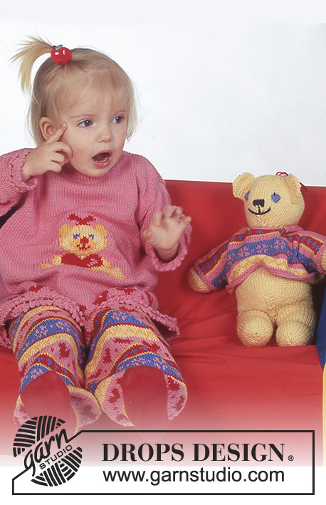 Beary Cute / DROPS Baby 4-6 - Nallekuvioinen DROPS pusero ja housut ”Safran”-langasta