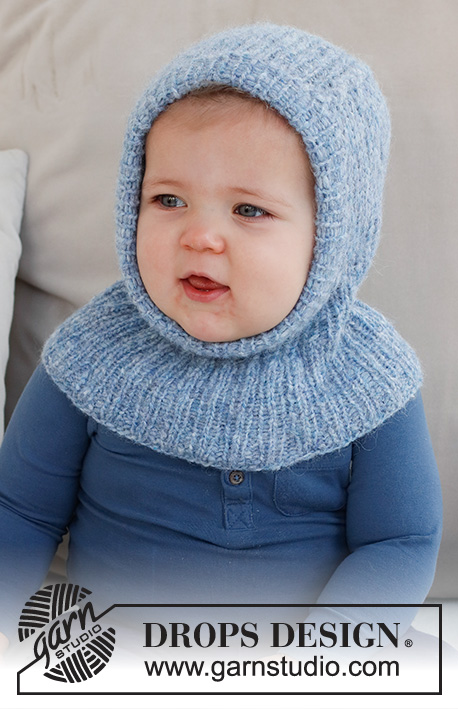 Chilly Day Balaclava / DROPS Baby 42-20 - Gorro / Capuz / Balaclava tricotado para bebé e criança, em canelado em DROPS Air. Tamanhos: 0 - 4 anos