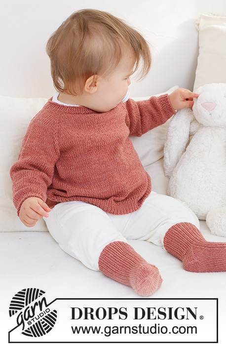 Rosy Cheeks Sweater / DROPS Baby 42-3 - Kötött pulóver kisbabáknak és gyerekeknek DROPS Safran fonalból. A darabot fentről lefelé irányban készítjük, raglán szabásvonallal. 0 - 4 éveseknek való méretekben
