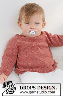 Rosy Cheeks Sweater / DROPS Baby 42-3 - Strikket genser til baby og barn i DROPS Safran. Arbeidet strikkes ovenfra og ned med raglan. Størrelse 0 - 4 år.