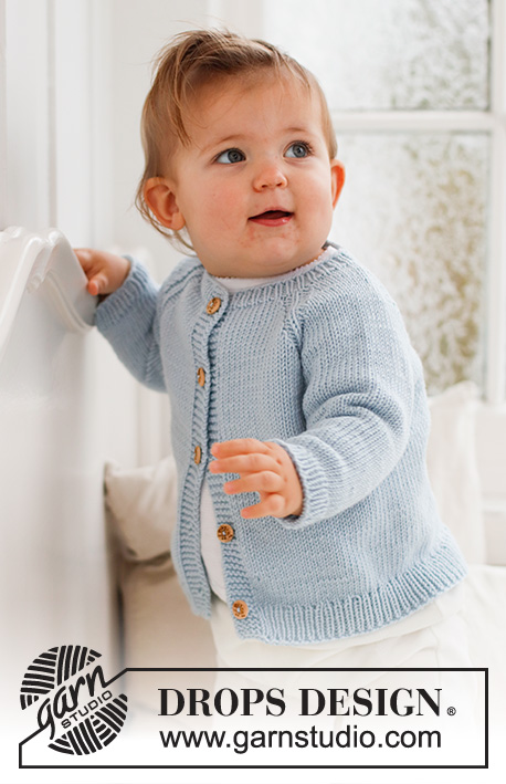 Dream in Blue Cardigan / DROPS Baby 42-6 - Casaco tricotado de cima para baixo para bebé e criança, com cavas raglan, em DROPS Merino Extra Fine. Tamanhos: 0 - 4 anos.
