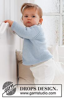 Dream in Blue Cardigan / DROPS Baby 42-6 - Dětský a baby raglánový propínací svetr pletený shora dolů z příze DROPS Merino Extra Fine. Velikost 0 – 4 roky.