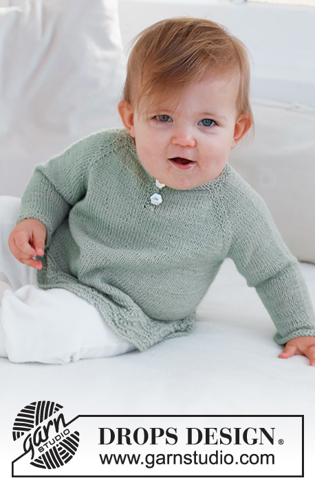 Little Pea / DROPS Baby 42-8 - Kötött pulóver kisbabáknak és gyerekeknek DROPS Safran fonalból. A darabot fentről lefelé irányban készítjük, raglán szabásvonallal, és hullámmintával. 0 - 6 éveseknek való méretekben
