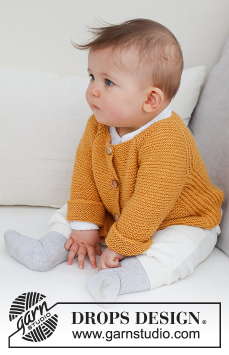 Happy Sunflower Cardigan / DROPS Baby 43-10 - Knitted jacket for babies and children in DROPS Nord. The piece is worked top down with raglan, English rib and garter stitch. Sizes 0 - 4 years.