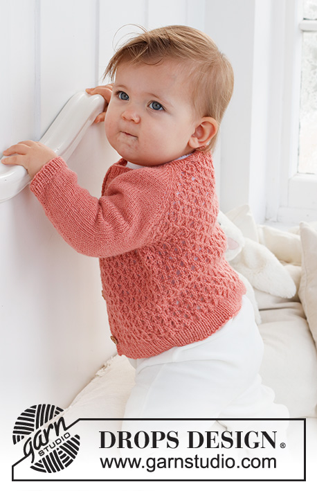 Cotswolds Cardigan / DROPS Baby 43-2 - Knitted jacket for baby in DROPS Flora. The piece is worked top down, with raglan and lace pattern. Sizes 0 – 2 years.