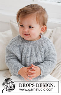 Sweet Gleam / DROPS Baby 43-5 - Pulôver tricotado de cima para baixo para bebé, com encaixe arredondado em canelado, em DROPS Sky. Tamanhos: prematuro - 2 anos.