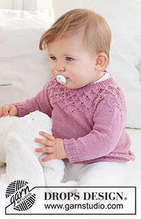 Swing by Spring Jumper / DROPS Baby 43-7 - Strikket genser til baby og barn i DROPS BabyMerino. Arbeidet strikkes ovenfra og ned med rundfelling og hullmønster. Størrelse 0 - 4 år.