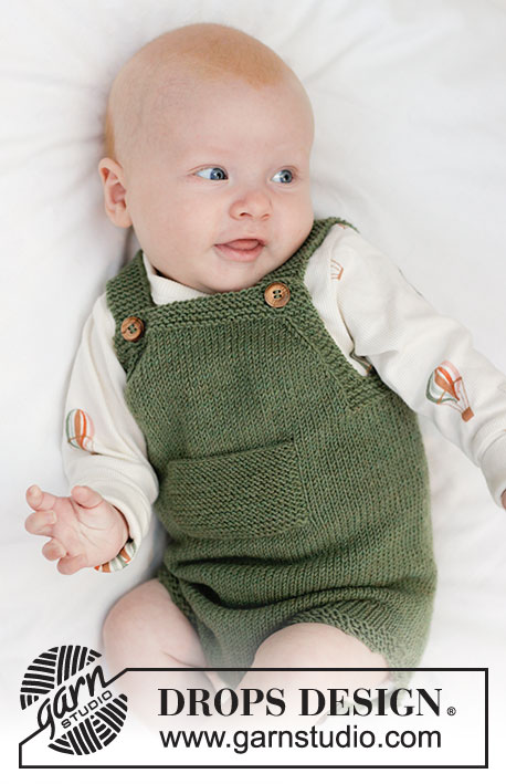Little Fern Romper / DROPS Baby 45-10 - Knitted play suit for baby in DROPS BabyMerino. Piece is knitted top down in stocking stitch and garter stitch. Size 0 - 4 years