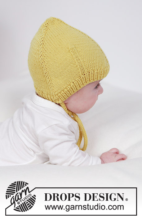 Lemonade Bonnet / DROPS Baby 45-14 - Dětský čepeček s pletený shora dolů z příze DROPS BabyMerino. Velikost: 0 - 4 roky.