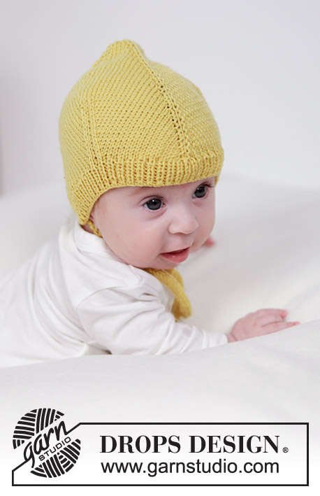 Lemonade Bonnet / DROPS Baby 45-14 - Dětský čepeček s pletený shora dolů z příze DROPS BabyMerino. Velikost: 0 - 4 roky.