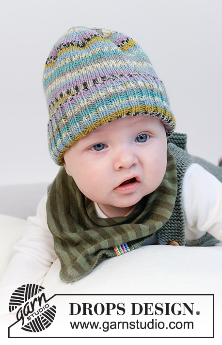 Thief of Hearts Hat / DROPS Baby 45-18 - Cappello lavorato a maglia per neonati e bambini in DROPS Fabel. Lavorato a coste a maglia rasata. Taglie: 0 - 4 anni.