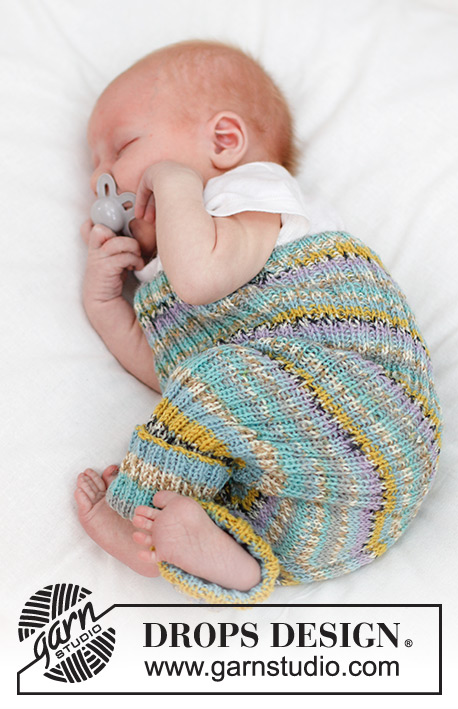 Striped Dreams / DROPS Baby 45-2 - Dziecięce spodnie na drutach, ściągaczem, z włóczki DROPS Fabel. Od 0 do 4 lat.