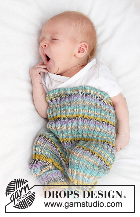 Striped Dreams / DROPS Baby 45-2 - Pantalones a punto para bebé en DROPS Fabel. La labor está realizada en punto elástico. Tallas 0 - 4 años.