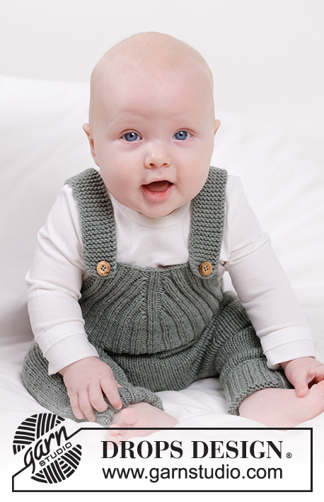 Good Times Overall / DROPS Baby 45-7 - Macacão tricotado para bebé, em DROPS Merino Extra Fine. Tricota-se de cima para baixo com canelado. Tamanhos: 0 - 4 anos