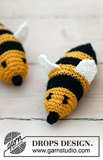 Bee Buddies / DROPS Baby 46-19 - Knitted bee for babies and children in DROPS Merino Extra Fine. The piece is worked back and forth in garter stitch. Theme: Soft toys