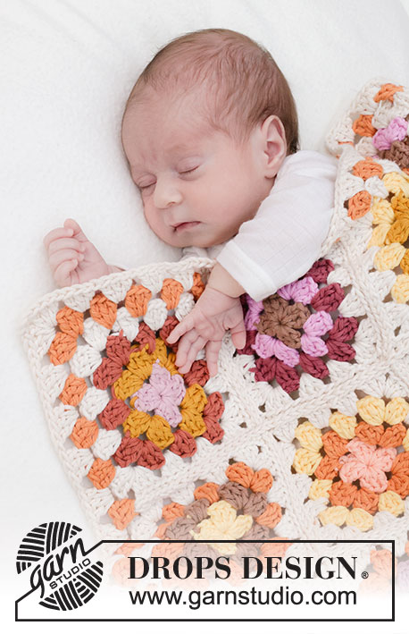 Rose Bushes Blanket / DROPS Baby 46-2 - Manta crochetada para bebé, composta por quadrados granny, em DROPS Paris.