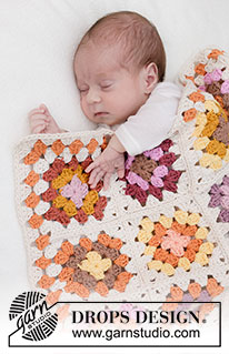Rose Bushes Blanket / DROPS Baby 46-2 - Crocheted baby blanket with granny squares in DROPS