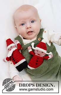 Hello Santa / DROPS Baby 46-21 - Gebreide kerstmannen voor baby’s en kinderen in DROPS Merino Extra Fine. De delen worden van onder naar boven gebreid, met ribbelsteek en geborduurde gezichten.