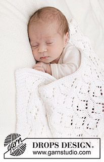 Bright Cuddles Blanket / DROPS Baby 46-4 - Manta tricotada para bebé em DROPS Big Merino. Tricota-se em ponto rendado.