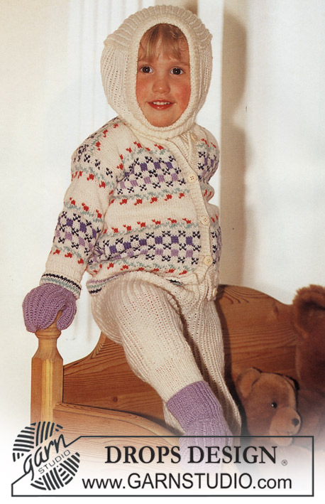 DROPS Baby 5-11 - DROPS ruutujakku ”Baby-ull” -langasta + housut, sukat, myssy ja käsineet. 