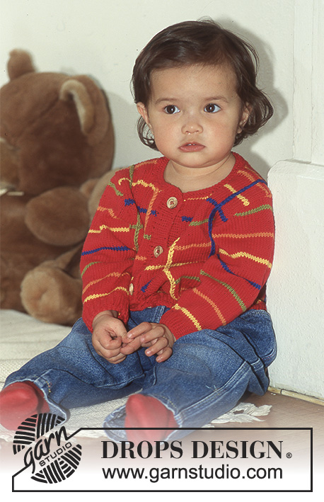 DROPS Baby 5-9 - Strikket jakke til baby og barn i DROPS Safran. Arbeidet strikkes med striper og ruter. Størrelse 0 - 6 år.