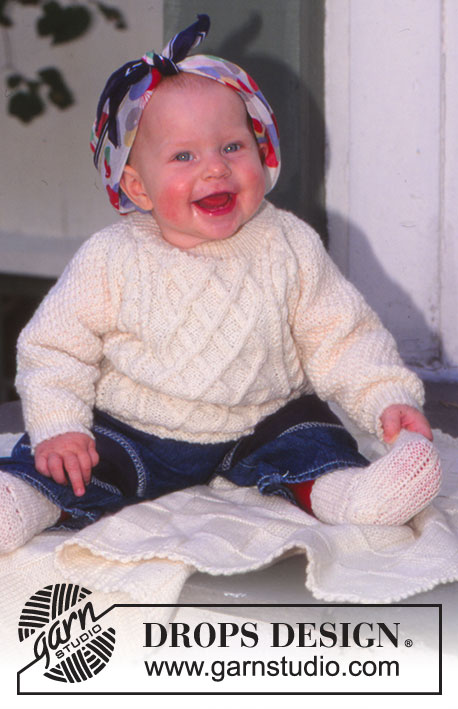 Little Pernille / DROPS Baby 6-2 - Strikket sett med genser, sokker og teppe til baby og barn i DROPS Karisma. Arbeidet strikkes med fletter og rutemønster. Størrelse 0 - 6 år. Tema: Babyteppe