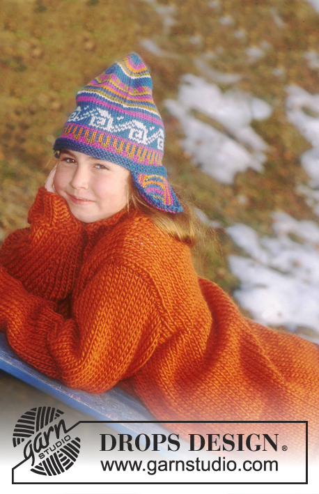 DROPS Children 12-18 - DROPS  Earflap hat in Karisma Superwash and jumper in Snow