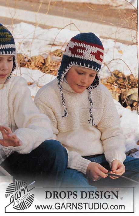 DROPS Children 12-22 - Crochet ear flap hat in Alaska 