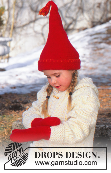 Elf Warmers Gloves / DROPS Children 12-51 - Gorro y manoplas de punto para Navidad, fieltradas, en DROPS Alaska.