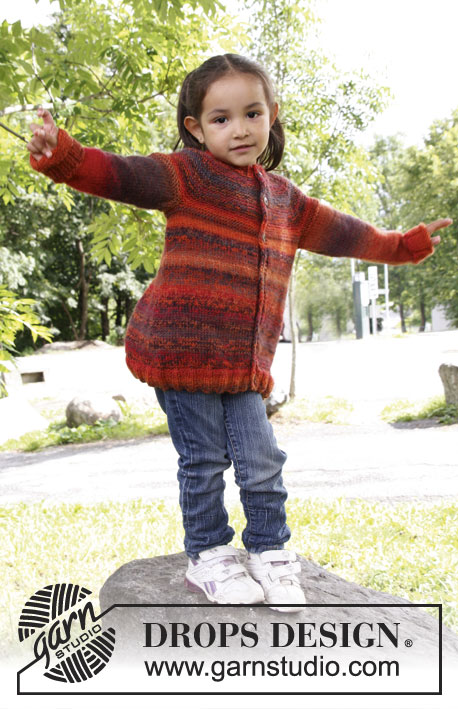 Firefly / DROPS Children 22-14 - Raglánový propínací svetr - kabátek pletený z dvojité příze DROPS Delight. Velikosti pro děti od 3 do 12 let.  