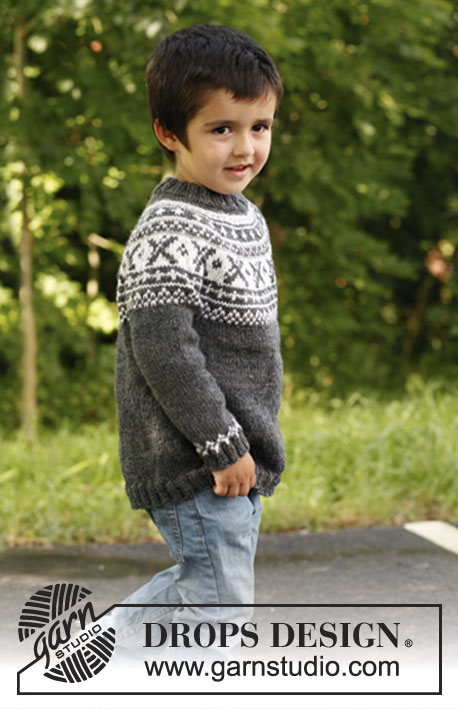 David / DROPS Children 22-15 - Stickad tröja i DROPS Karisma eller Merino Extra Fine stickad uppifrån och ner med runt ok och nordiskt mönster. Till barn stl 3 – 12 år
