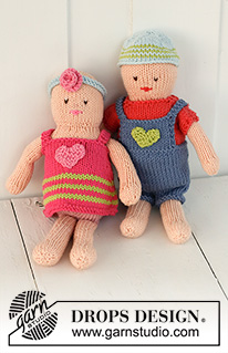 Malcolm / DROPS Children 23-24 - Knitted doll with overall and beanie in DROPS Paris.