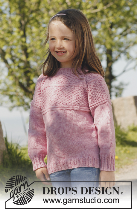 Paulina / DROPS Children 23-7 - Gebreide trui met raglan, van boven naar beneden gebreid in DROPS Merino Extra Fine. Maat kinderen 3 tot 12 jaar.