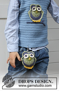 Merlin / DROPS Children 24-11 - Crochet vest / slipover with owl in DROPS Merino Extra Fine. Size children 3 - 12 years.