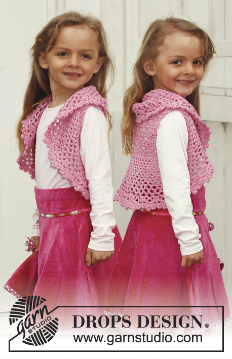 Pink Twist / DROPS Children 24-19 - Bolero em croché em DROPS Muskat. Tamanhos 3 - 12 anos. 