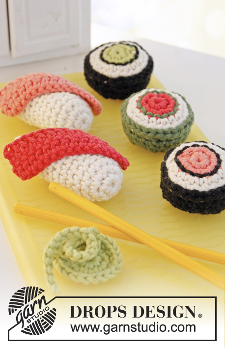 Tokyo / DROPS Children 24-45 - Sushi et maki au crochet, avec wasabi, en DROPS Paris