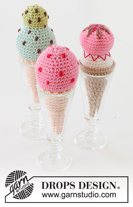 Summer Treat / DROPS Children 24-5 - Ice cream cone crocheted in DROPS Paris