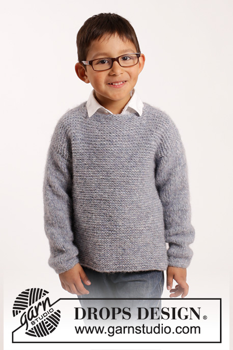 Modest Michael / DROPS Children 26-11 - Kötött DROPS egyszerű pulóver lustakötéssel Air fonalból. Méretek 12 hónapos– 10 éves gyerekeknek