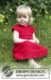 Little Hedda / DROPS Children 26-14 - Strikket kjole med hulkant og rundt bærestykke samt hårsløjfe i DROPS Cotton Merino. Til baby og børn i str 1 mdr - 6 år